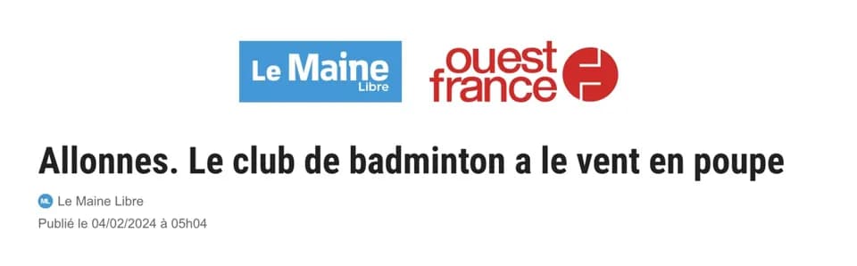 Le Maine Libre : « Allonnes. Le club de badminton a le vent en poupe »